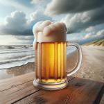 DALL·E 2023-11-12 13.40.40 - A photorealistic image of a frothy, delicious-looking beer in a clear, transparent beer mug, set against a North Sea beach backdrop. The beer should h.png